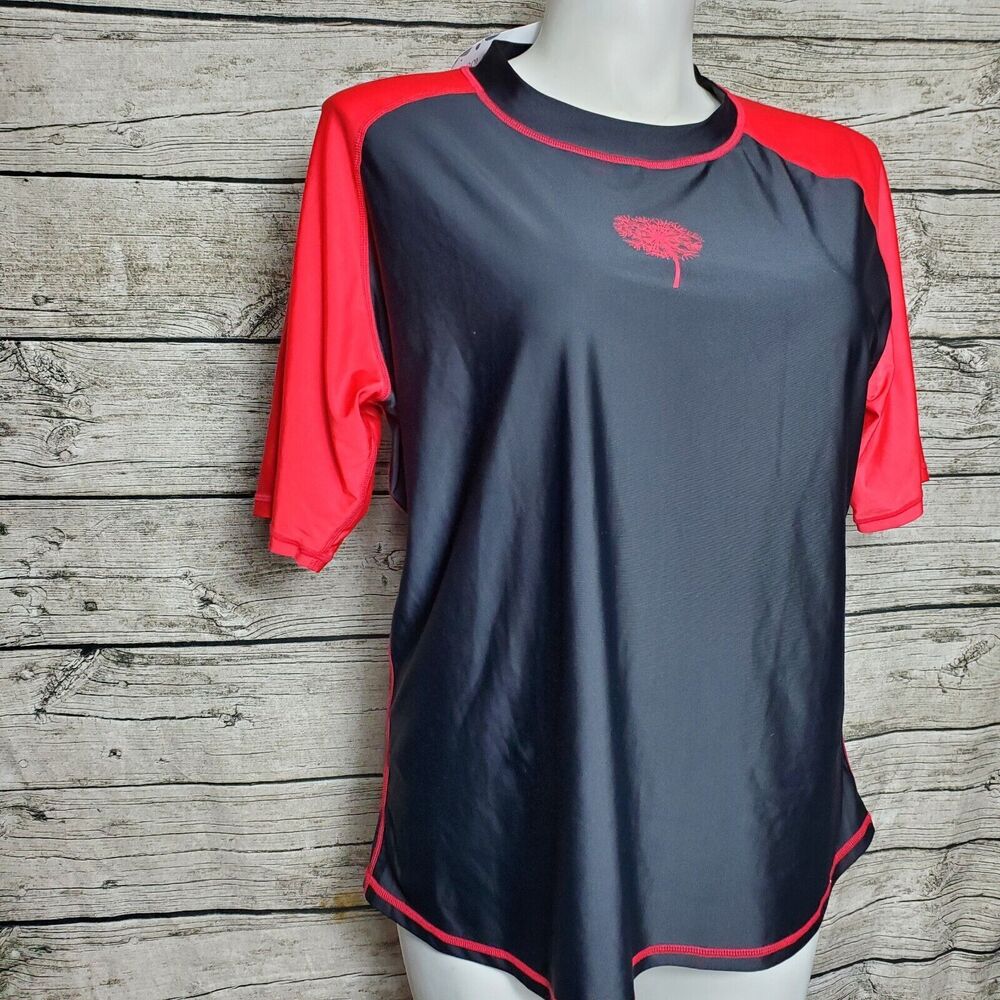 Fashion World Plus Size Swim Shirt Sun Protection Rash Guard Swimsuit 2X Black